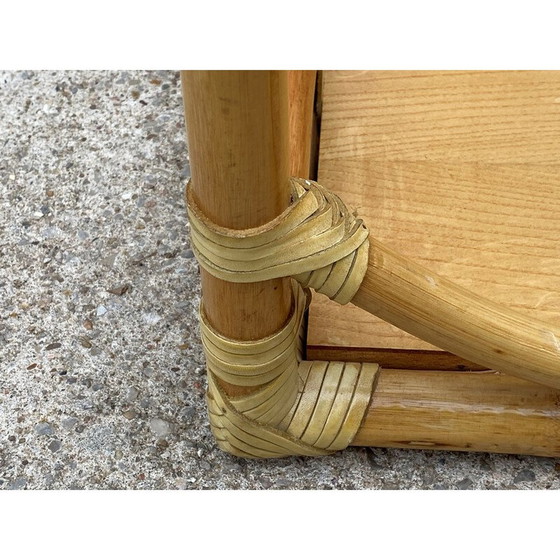 Image 1 of Vintage Couchtisch aus Rattan und Eichenfurnier für Maugrion, 1980