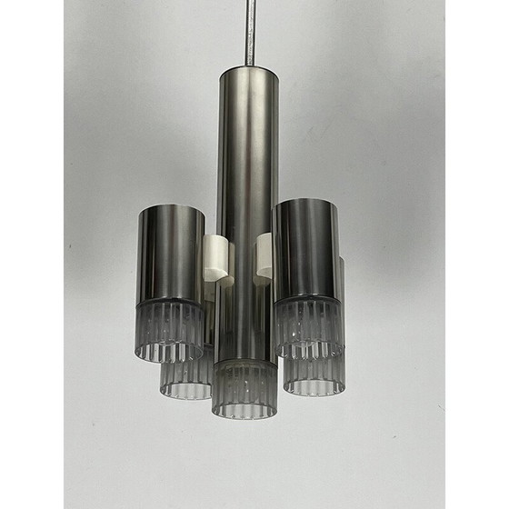 Image 1 of Geometrischer Vintage-Kronleuchter aus Chrom und Plexiglas für Sciolari, Italien 1970