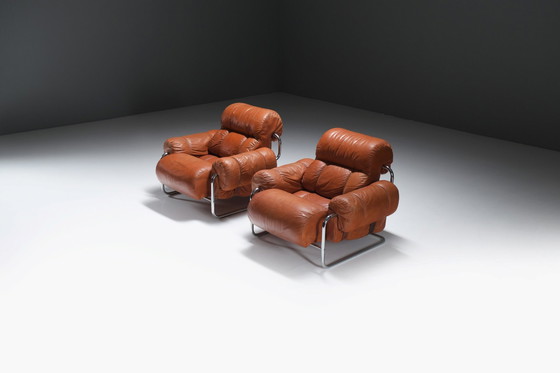 Image 1 of Tucroma Lounge Stühle (2) In Cognac Leder Von Guido Faleschini Für I4 Mariani