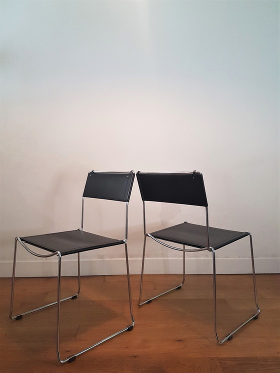 Image 1 of Italienische Vintage -Designstühle von Giandomenico Belotti aus Leder und Chrom