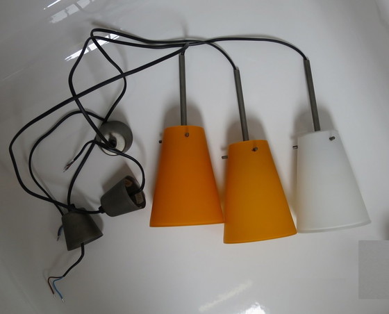 Image 1 of 4x Habitat Zen Tischlampe & Hängelampen Orange Weiß Stahl