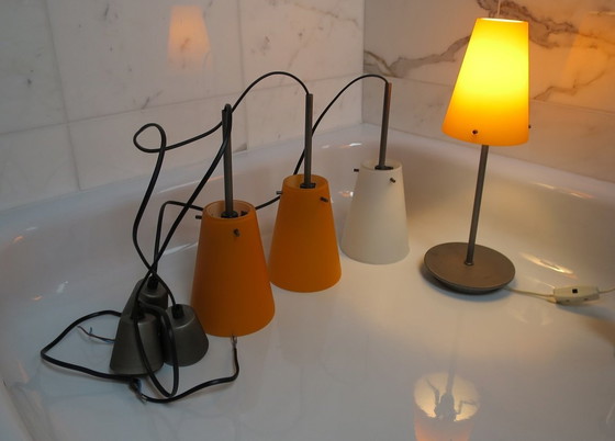 Image 1 of 4x Habitat Zen Tischlampe & Hängelampen Orange Weiß Stahl