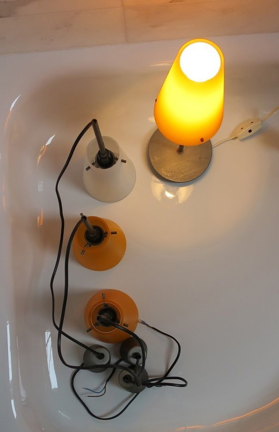 Image 1 of 4x Habitat Zen Tischlampe & Hängelampen Orange Weiß Stahl