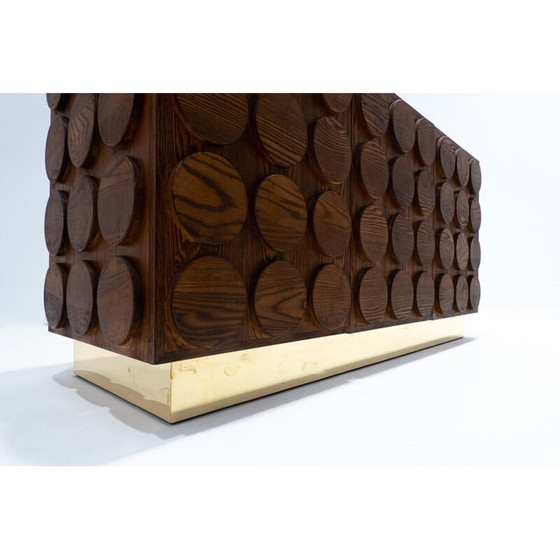 Image 1 of Vintage 3-türiges Highboard aus Holz und Messing, Italien