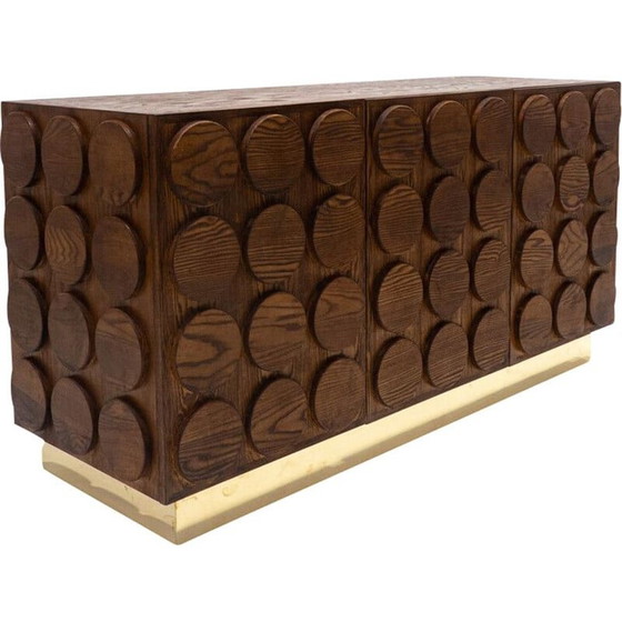 Image 1 of Vintage 3-türiges Highboard aus Holz und Messing, Italien