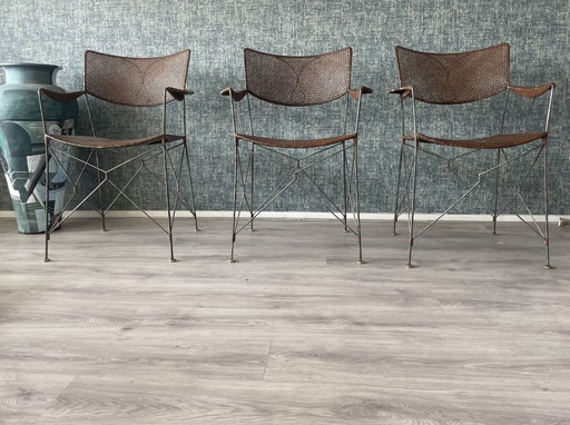 3x Vintage Yuzuru Yamakava Rap Stühle Walnuss Rattan