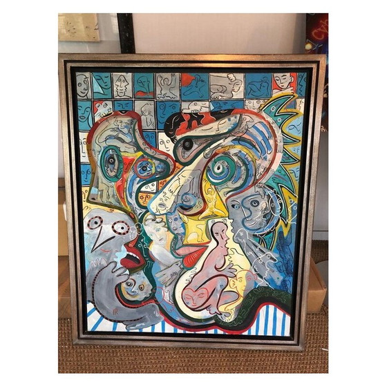 Image 1 of Vintage-Gemälde "Festliche Geburt" mit silbernem Holzrahmen von Alain Rothstein, 1990er Jahre