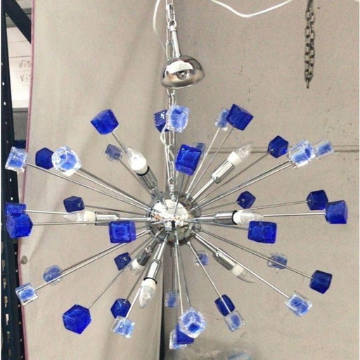 Zeitgenössische Flush Mount in Metallrahmen Cromo mit transparenten und blauen Big Drops von Simoeng - ein Paar