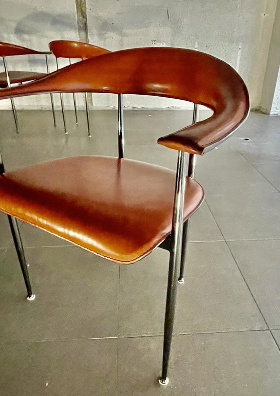 Image 1 of 4X Vintage Fasem Leder P40 Stühle von Vegni & Gualtierotti