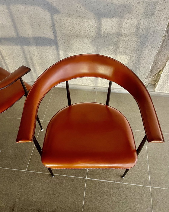 Image 1 of 4X Vintage Fasem Leder P40 Stühle von Vegni & Gualtierotti
