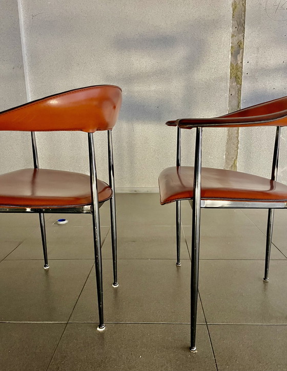 Image 1 of 4X Vintage Fasem Leder P40 Stühle von Vegni & Gualtierotti
