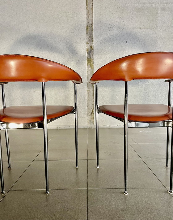 Image 1 of 4X Vintage Fasem Leder P40 Stühle von Vegni & Gualtierotti