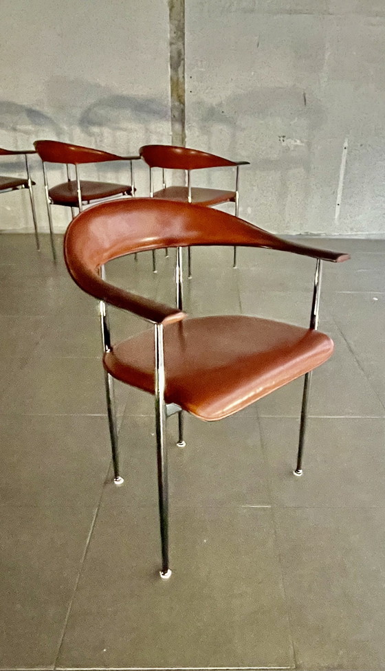 Image 1 of 4X Vintage Fasem Leder P40 Stühle von Vegni & Gualtierotti