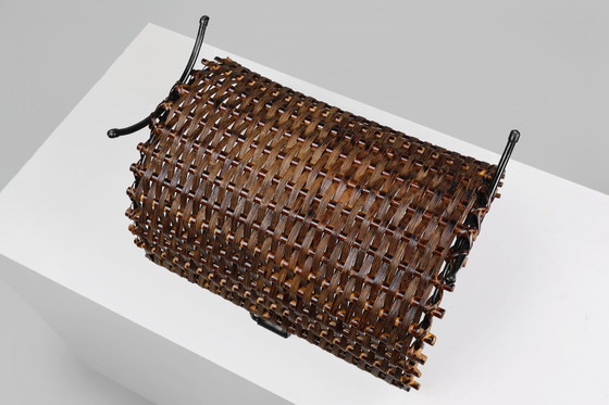 Image 1 of  Mid-Century French Sculptural Woven Magazine Holder In Metall und Rattan, 1960S