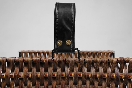 Image 1 of  Mid-Century French Sculptural Woven Magazine Holder In Metall und Rattan, 1960S