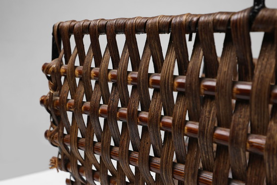 Image 1 of  Mid-Century French Sculptural Woven Magazine Holder In Metall und Rattan, 1960S