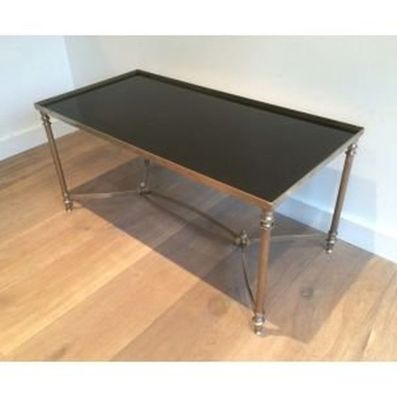 Image 1 of Vintage Couchtisch aus Silber mit schwarz lackierter Glasplatte, 1940