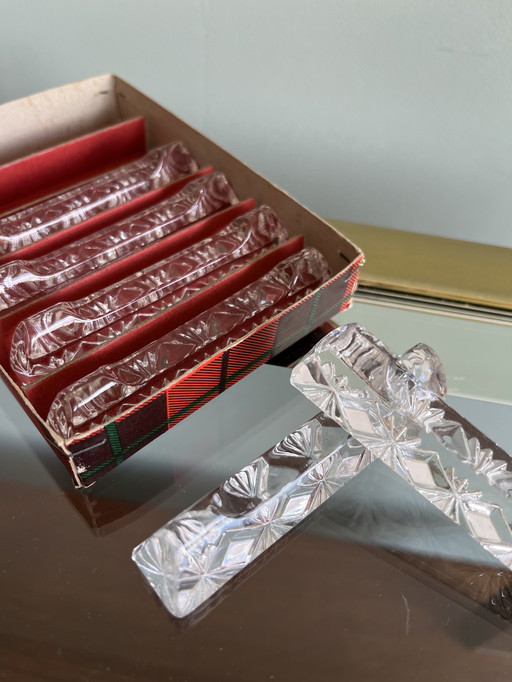 Satz von 6x Vintage-Messerablagen Glas