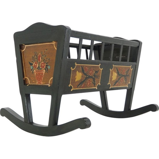 Vintage Folk Art Painted Schaukelwiege, 1830er Jahre