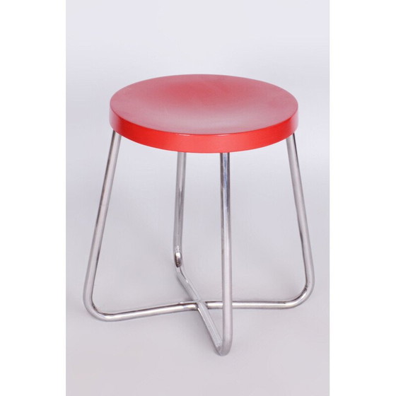 Image 1 of Vintage Hocker aus Buche und verchromtem Stahl, Tschechoslowakei 1930