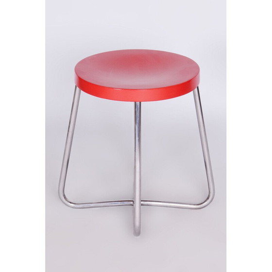 Image 1 of Vintage Hocker aus Buche und verchromtem Stahl, Tschechoslowakei 1930