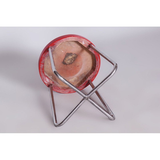 Image 1 of Vintage Hocker aus Buche und verchromtem Stahl, Tschechoslowakei 1930
