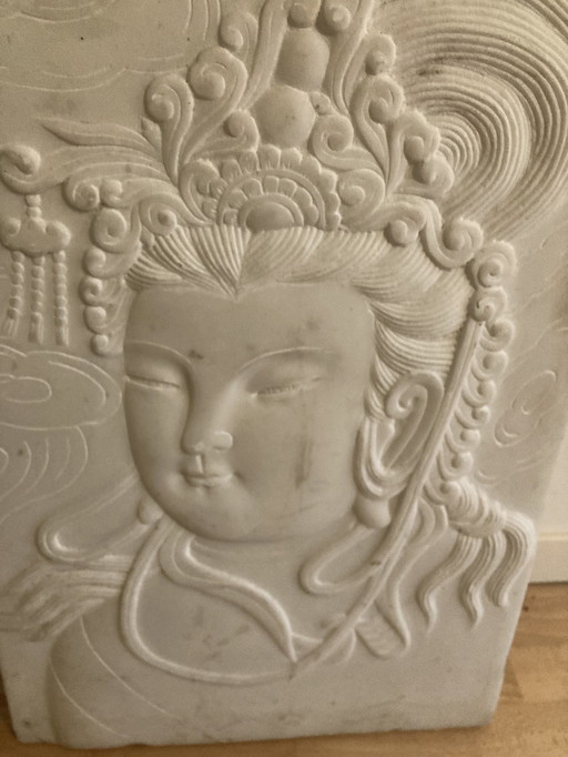 Sehr schweres Marmorrelief mit Buddha-Abbildung