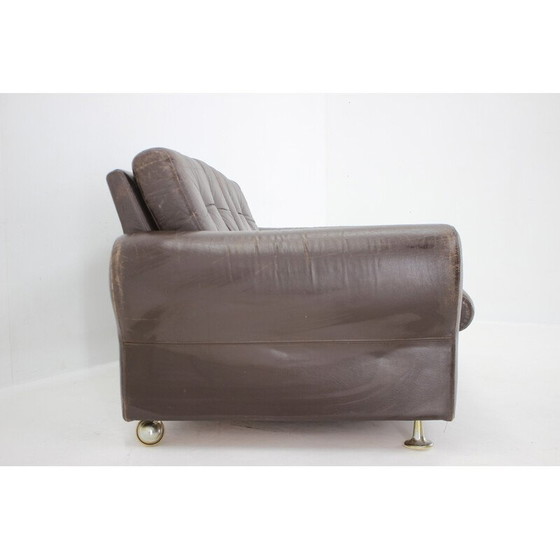 Image 1 of Vintage Dänisch Braunes Leder 2-Sitzer Sofa, 1970er