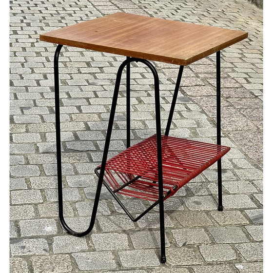 Image 1 of Vintage-Metallsockeltisch und Mahagoni-Platte, 1970