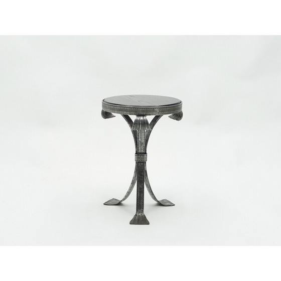 Image 1 of Sockeltisch aus gehämmertem Stahl mit Holztablett im Art déco-Stil von 1940
