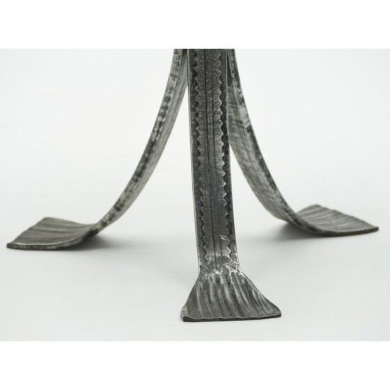 Image 1 of Sockeltisch aus gehämmertem Stahl mit Holztablett im Art déco-Stil von 1940