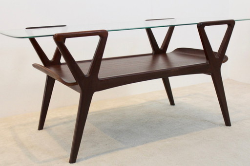 Skandinavischer Teak Couchtisch mit original Glasplatte