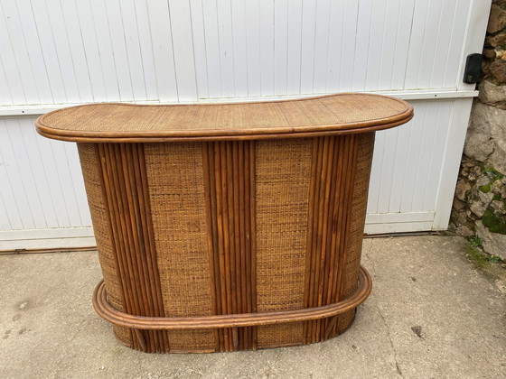 Image 1 of Bar Theke Aus Rattan Und Cannage 1970 Vintage