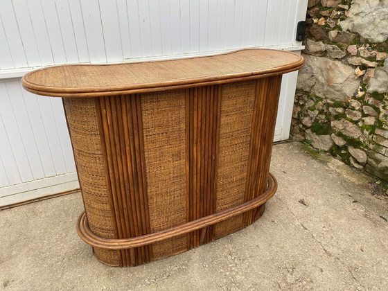 Image 1 of Bar Theke Aus Rattan Und Cannage 1970 Vintage