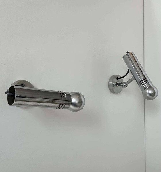 Image 1 of 2X Verstellbare Wandleuchten aus verchromtem Metall - Frankreich 1970