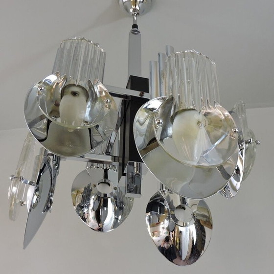 Image 1 of Vintage-Kronleuchter aus verchromtem Metall von Oscar Torlasco, 1970