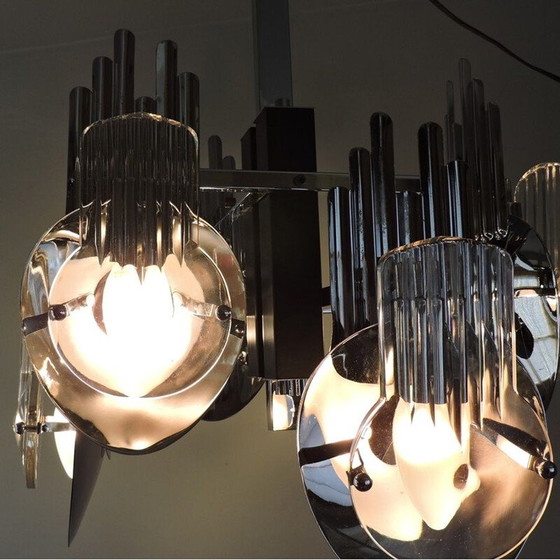 Image 1 of Vintage-Kronleuchter aus verchromtem Metall von Oscar Torlasco, 1970