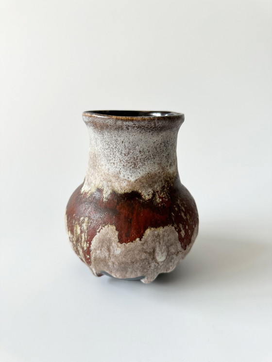 Image 1 of Ruscha Keramik 861-1 Vase Mit Fat Lava Glasur, Schaumglasur, Braun, Beige, West Germany, Wgp, Mid Century, 1960Er