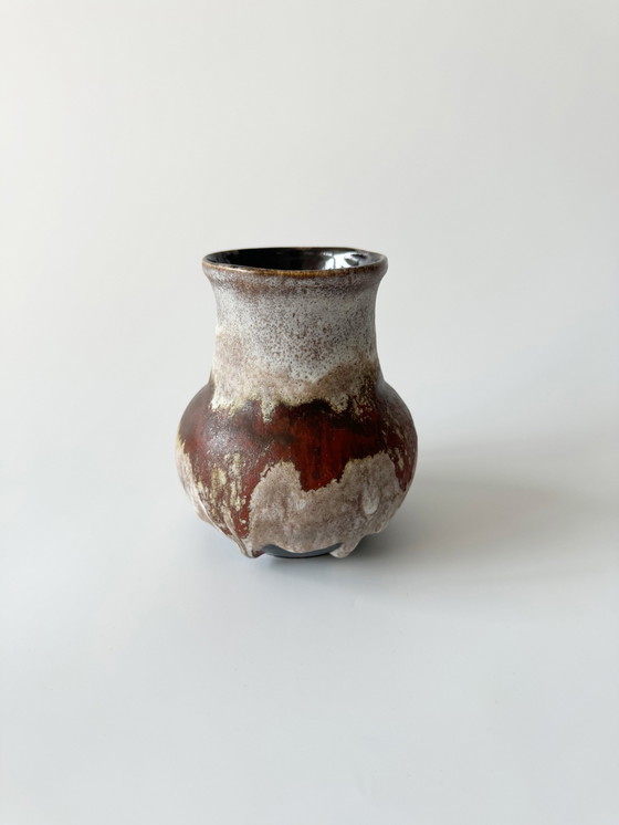 Image 1 of Ruscha Keramik 861-1 Vase Mit Fat Lava Glasur, Schaumglasur, Braun, Beige, West Germany, Wgp, Mid Century, 1960Er