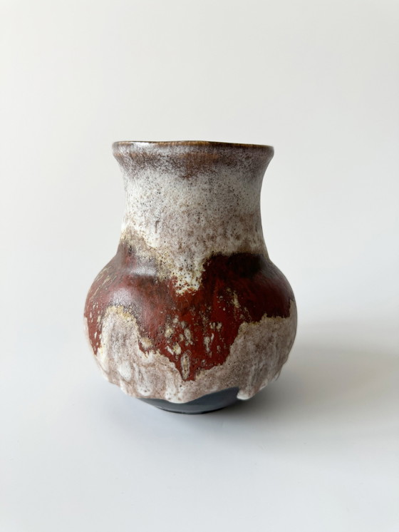 Image 1 of Ruscha Keramik 861-1 Vase Mit Fat Lava Glasur, Schaumglasur, Braun, Beige, West Germany, Wgp, Mid Century, 1960Er