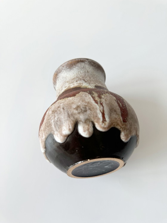 Image 1 of Ruscha Keramik 861-1 Vase Mit Fat Lava Glasur, Schaumglasur, Braun, Beige, West Germany, Wgp, Mid Century, 1960Er