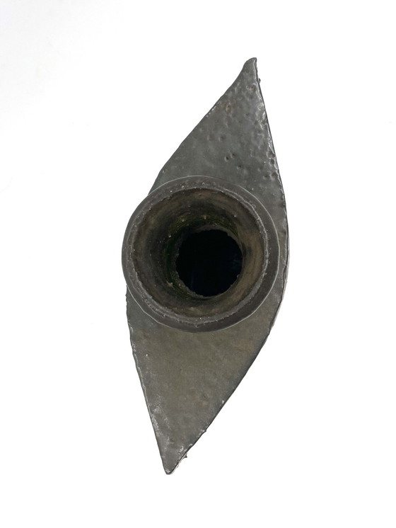 Image 1 of Dunkelgrüne brutalistische Keramikvase, Italien 1980er