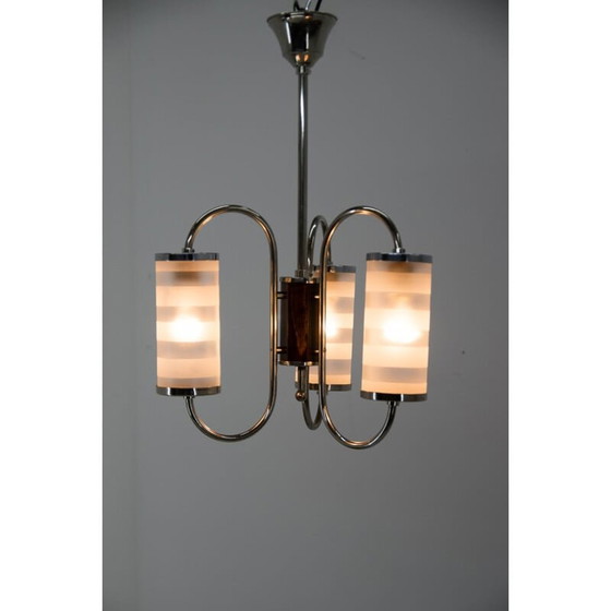 Image 1 of Dreiflammiger Chrom-Kronleuchter im Art-Deco-Stil, Tschechoslowakei 1930