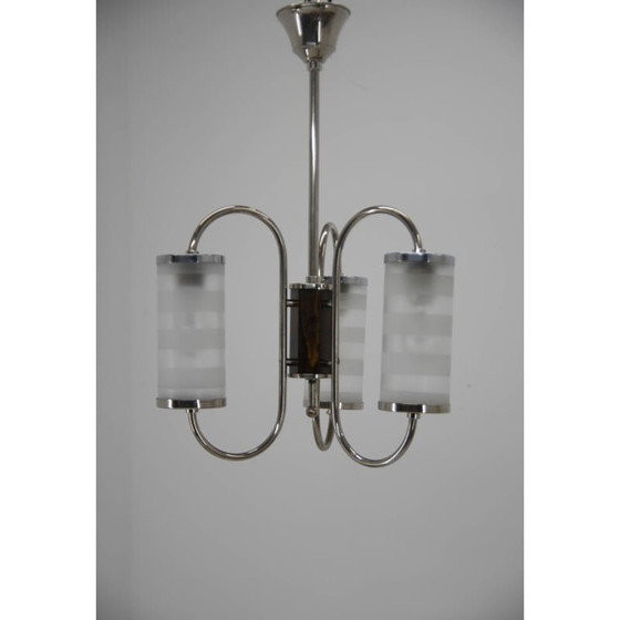 Image 1 of Dreiflammiger Chrom-Kronleuchter im Art-Deco-Stil, Tschechoslowakei 1930