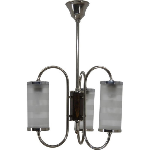 Dreiflammiger Chrom-Kronleuchter im Art-Deco-Stil, Tschechoslowakei 1930