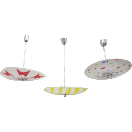 Image 1 of Vintage Hängeleuchte aus Glas und Metall, Tschechoslowakei 1960