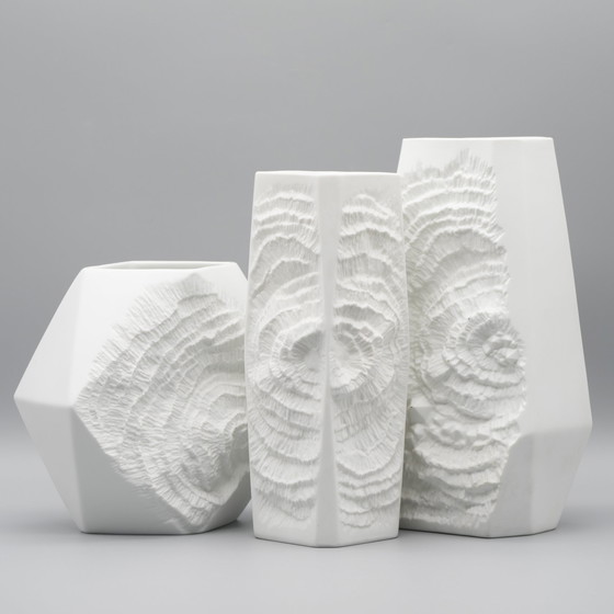 Image 1 of Manfred Frey Ak Kaiser Biskuit Porzellan Vase Fossil Ammonit Relief Opart Quartett
