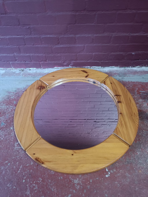 Runder Holzspiegel aus der Mid-century