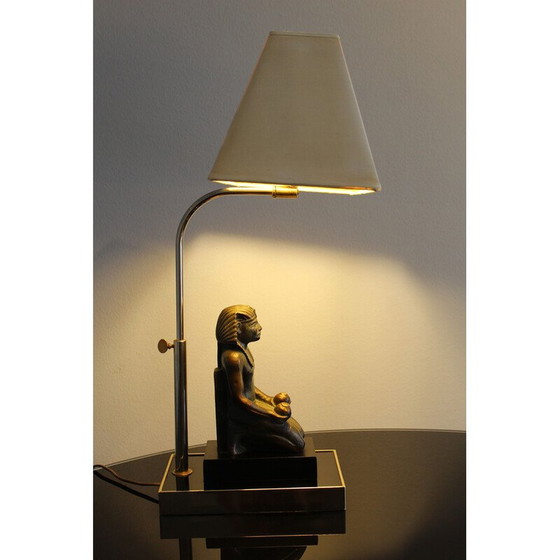 Image 1 of Vintage Pharao Tischlampe aus schwarzem Lack und Messing, 1970