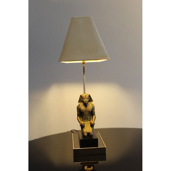 Image 1 of Vintage Pharao Tischlampe aus schwarzem Lack und Messing, 1970
